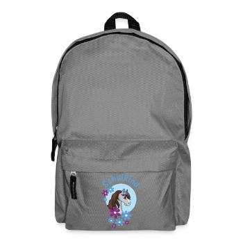 Schulkind - Pony Blumen blau - personalisierbar - Rucksack - Mittelgrau - Vorne