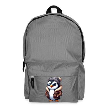 Coole Pinguin mit Sonnenbrille Mütze Lederjacke - Rucksack - Mittelgrau - Vorne
