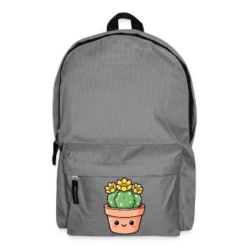Kawaii-Kaktus im sonnigen Blumentopf - Rucksack - Mittelgrau - Vorne