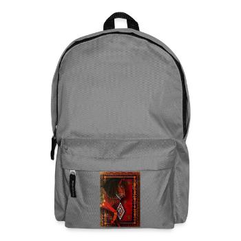 Rotes Pferd auf geometrischem Teppich - Rucksack - Mittelgrau - Vorne