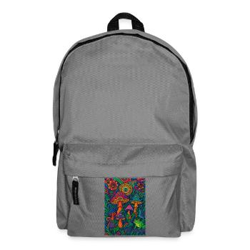 Psychedelischer Pilzwald – Buntes Retro Kunstwerk - Rucksack - Mittelgrau - Vorne