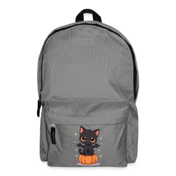 Cute Black Cat with Bat Wings Pumpkin - Backpack - elephant grey - Front