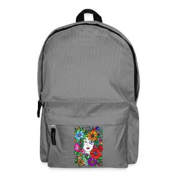 Gaia Frauenporträt mit Blumen - Rucksack - Mittelgrau - Vorne