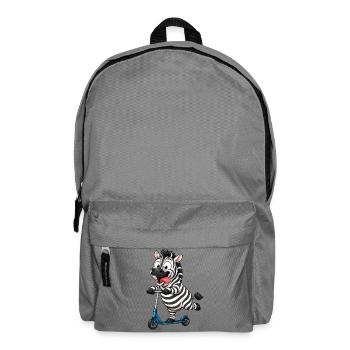 Funny Zebra on Scooter Cartoon - Backpack - elephant grey - Front
