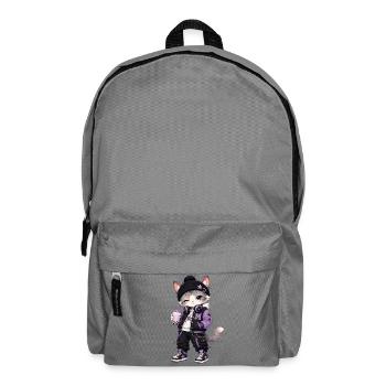 Lila städtische Kawaii-Katze - Rucksack - Mittelgrau - Vorne