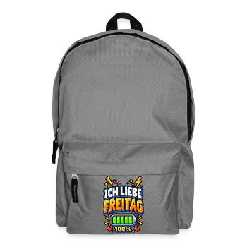 Ich liebe Freitag – Pixel Büro Spruch - Rucksack - Mittelgrau - Vorne