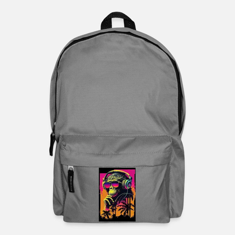 Synthwave Retro Affe mit Sonnenbrille und Musik - Rucksack - Mittelgrau