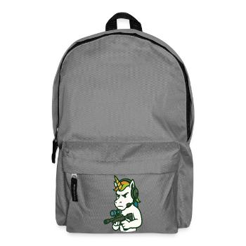 Mascotte joueur FPS licorne avec casque - Sac à dos - gris éléphant - Devant