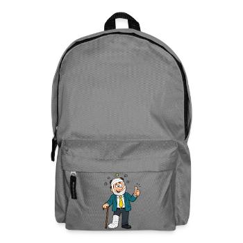 Comic man in suit with plaster foot and thumbs up - Backpack - elephant grey - Front