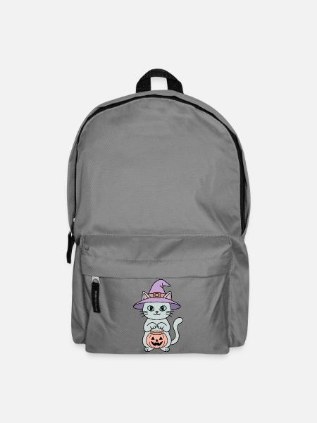 Kürbis-Halloween-Hexenkatze - Rucksack - Mittelgrau