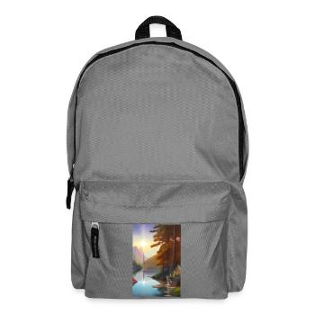 Landscape with lake, sun, boat and mountains - Backpack - elephant grey - Front