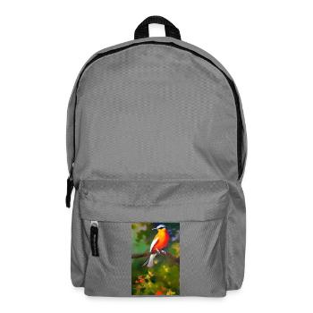 Oiseau sur branche avec des fleurs colorées - Sac à dos - gris éléphant - Devant