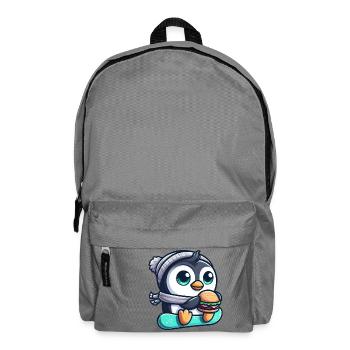 Lustiger Pinguin auf Snowboard mit Burger - Rucksack - Mittelgrau - Vorne