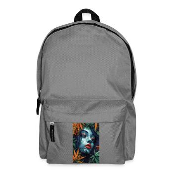 Neon leaf portrait with red lips - Backpack - elephant grey - Front