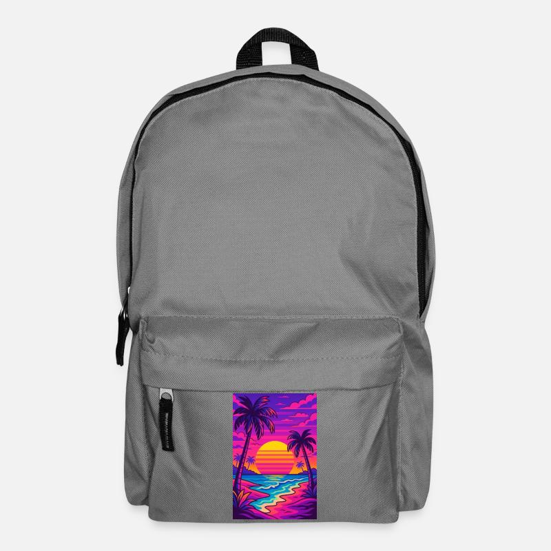 Retro-80er-Neon-Strand-Synthwave-Art - Rucksack - Mittelgrau