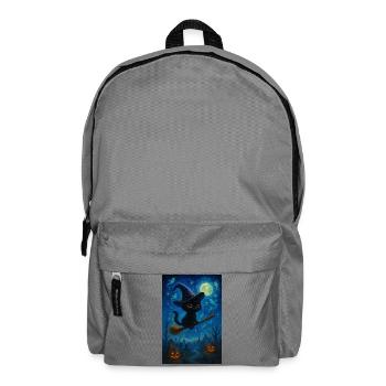 Black cat with witch's broom - Backpack - elephant grey - Front