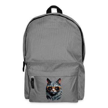 Katzensommer: Katze mit Orange-Sonnenbrille - Rucksack - Mittelgrau - Vorne