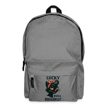 Lucky, Wild & Rockabilly: Black Retro Cat - Backpack - elephant grey - Front