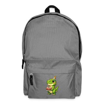 Kleiner Dino mit Geburtstagskuchen - Rucksack - Mittelgrau - Vorne