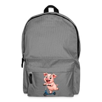 Schwein Roller Scooter Lustiges Bauernhof Motiv - Rucksack - Mittelgrau - Vorne