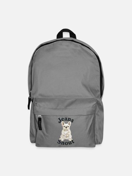 Weiße Französische Bulldogge im Jeansflicken-Stil - Rucksack - Mittelgrau