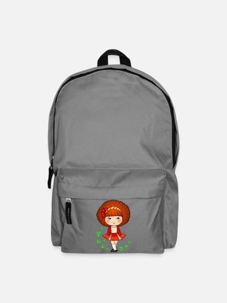 Süßes irisches Tänzermädchen im roten Kleid - Rucksack - Mittelgrau