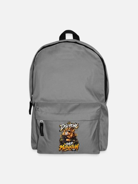 Gekrönter Löwe: Disziplin auf Motivation - Rucksack - Mittelgrau
