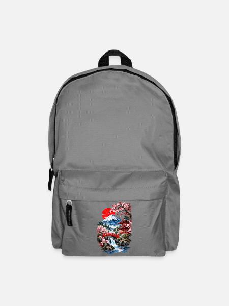 Fuji-Landschaft und Kirschbäume - Rucksack - Mittelgrau