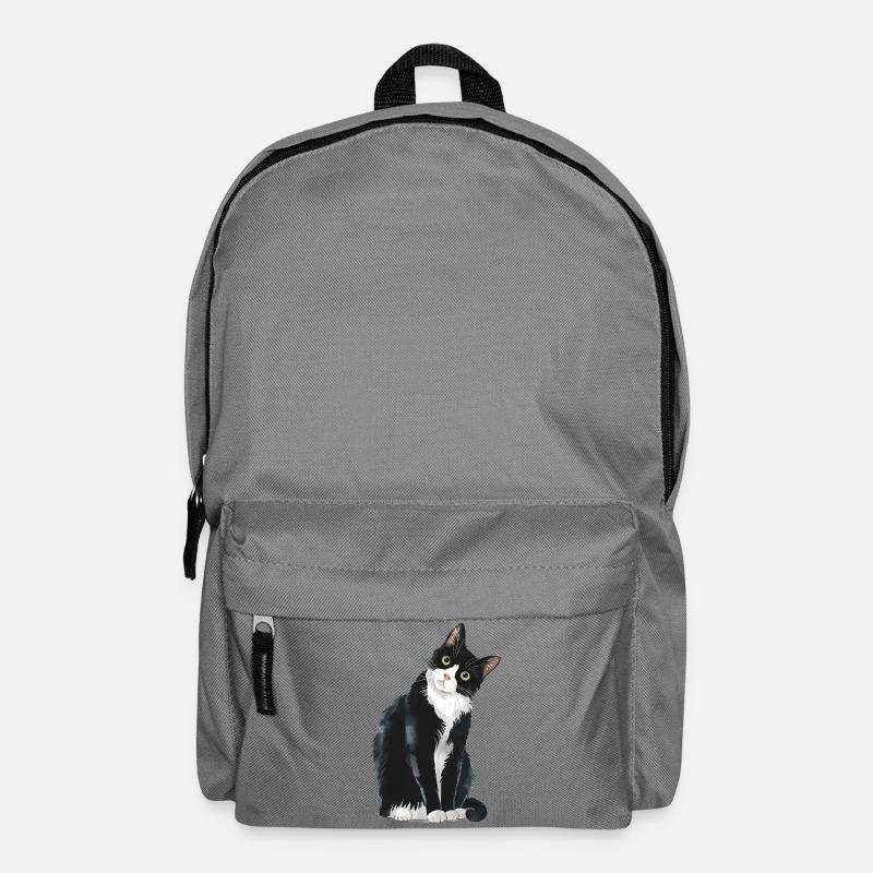 Schwarz-weiße Katze - Rucksack - Mittelgrau