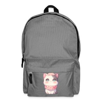 Couronne de fleurs de sakura en chat blanc de Kawaii style chibi - Sac à dos - gris éléphant - Devant