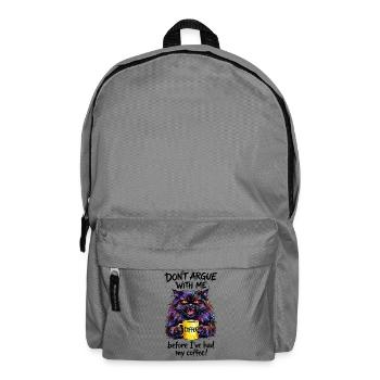 Cat Coffee Watercolor Morning Grouch - Backpack - elephant grey - Front