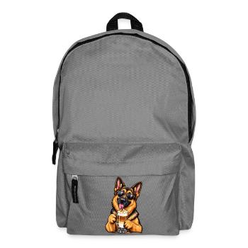 Schäferhund mit Latte Macchiato - Rucksack - Mittelgrau - Vorne