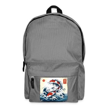 Koi Carp Cresting Waves Japanese Art Japan Fan - Backpack - elephant grey - Front