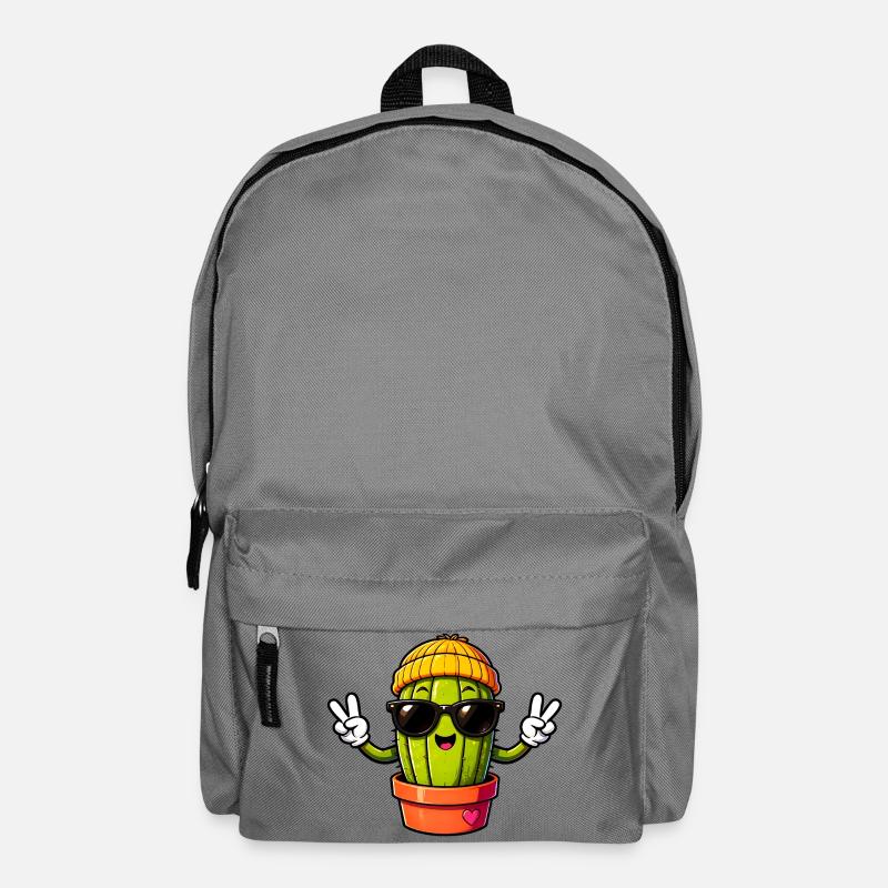 Cool Peace Sign Cactus in Beanie and Sunglasses - Backpack - elephant grey