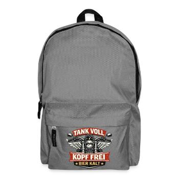 Tank voll Kopf frei – Motorrad Spruch - Rucksack - Mittelgrau - Vorne