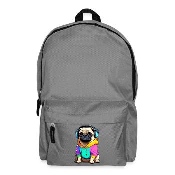 Pug mit Kopfhörer und Kleidung - Rucksack - Mittelgrau - Vorne