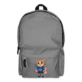 Patriotic cartoon cat with USA flag - Backpack - elephant grey - Front