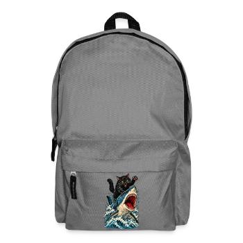 Angry Black Cat Riding a Great White Shark - Rucksack - Mittelgrau - Vorne