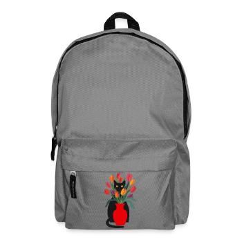 Chat noir et tulipes - Sac à dos - gris éléphant - Devant