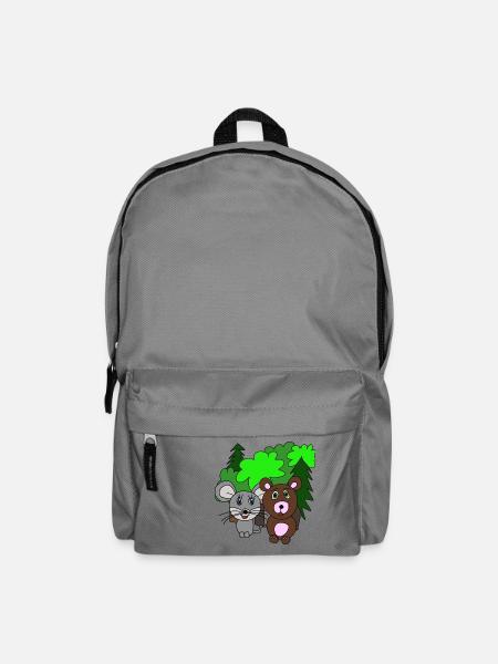 Maus und Bär im Wald. Freunde. Geschenk - Rucksack - Mittelgrau