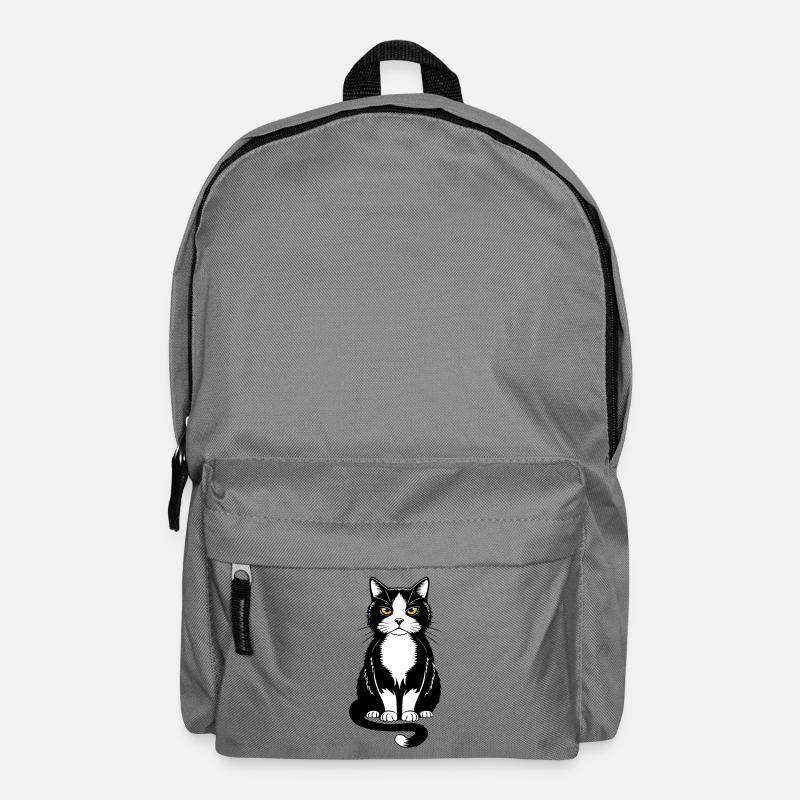 Illustration einer schwarz-weißen Katze mit gelben Augen - Rucksack - Mittelgrau