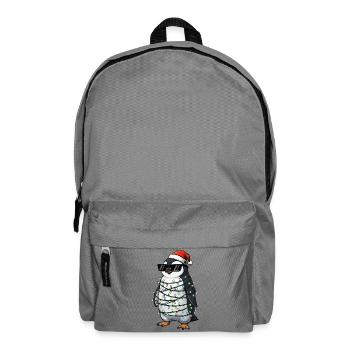 Cute Penguin Christmas with Fairy Lights Cartoon - Backpack - elephant grey - Front