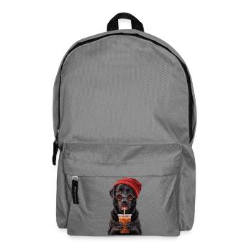 Labrador mit Mütze und Eiskaffee - Rucksack - Mittelgrau - Vorne