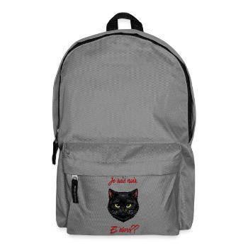 Chat noir et texte rouge audacieux - Sac à dos - gris éléphant - Devant