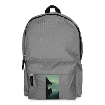 Schwarze Katze am Bergbalkon – Asian Zen Design - Rucksack - Mittelgrau - Vorne