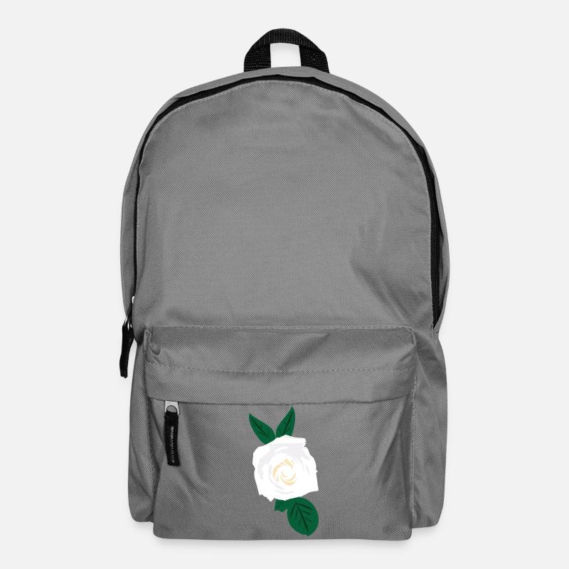 White Rose with Green Leaves - Backpack - elephant grey