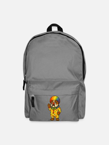Clown-Bulldogge im farbenfrohen Kostümdesign - Rucksack - Mittelgrau