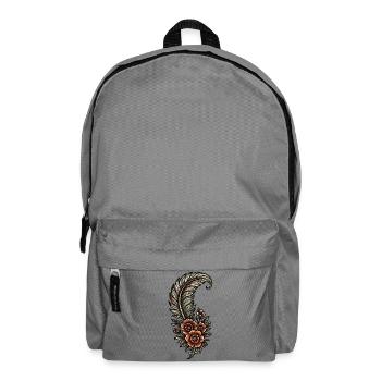 Vintage Feather and Floral Embroidery - Backpack - elephant grey - Front
