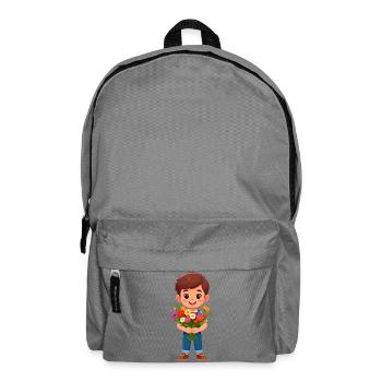 Comic-Junge mit buntem Blumenstrauß – Geschenk - Rucksack - Mittelgrau - Vorne