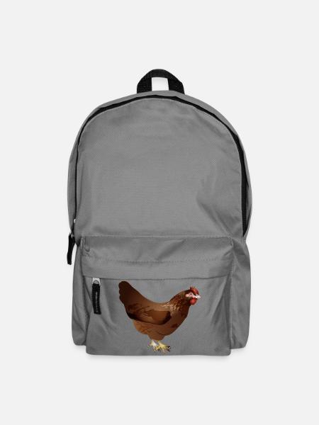 Handgezeichnetes koloriertes braunes Huhn - Rucksack - Mittelgrau